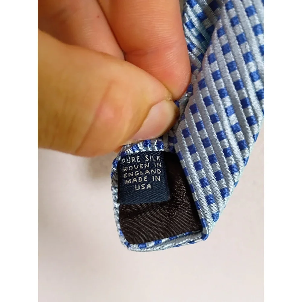 Preppy Brooks Brothers Makers Mens OS Blue Silver Silk Geometric Check Necktie
